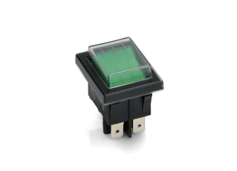 Выключатель двухполюсный сетевой SWT727UN с зеленой подсветкой на 4 контакта, 16A/250V.